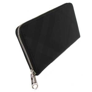 Burberry Wallet Around Zip Black Check Canvas